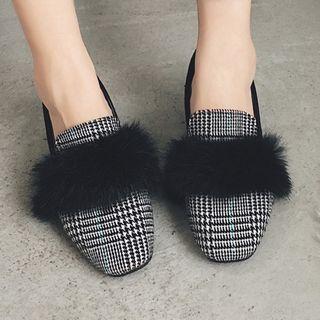 Furry Trim Plaid Pumps