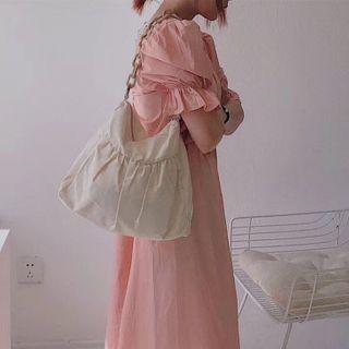 Chain Shirred Canvas Zip Handbag