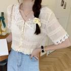Short-sleeve Lace-collar Chiffon Shirt As Shown In Figure - One Size