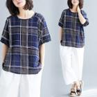 Plaid Short-sleeve T-shirt As Shown In Figure - One Size