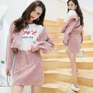 Set: Cropped Corduroy Shirt Jacket + Mini Pencil Skirt