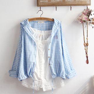 Spaghetti Strap Buttoned Top / Buttoned Hooded Jacket / Set