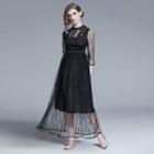 3/4-sleeve Lace Overlay A-line Maxi Dress