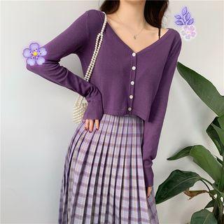 Plaid A-line Midi Skirt / Cardigan