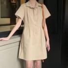 Plain Collared Short-sleeve A-line Dress