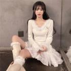 Long-sleeve Top / Mini A-line Skirt