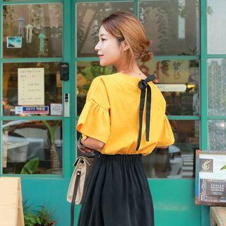 Ribbon-back Ruffle-sleeve Top