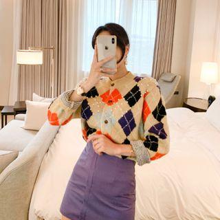 Argyle Print Sweater Almond - One Size