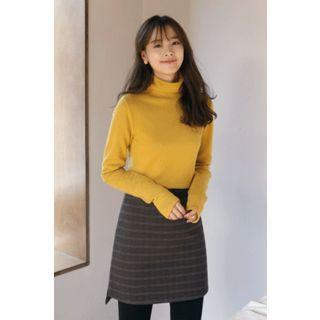 Dip-back Plaid A-line Mini Skirt