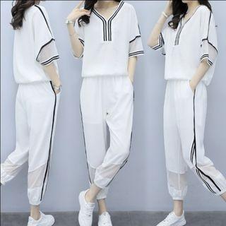 Set: Sport Elbow-sleeve Top + Sweatpants