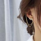 Star Rhinestone Chained Asymmetrical Earring 1 Pair - Gold & White - One Size