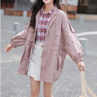 Smocked Cuff Zipper Utility Jacket