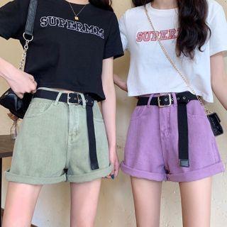 High-waist Denim Shorts / Belt / Set