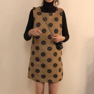 Long-sleeve Turtleneck Knit Top / Sleeveless Polka Dot Mini Dress