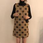 Long-sleeve Turtleneck Knit Top / Sleeveless Polka Dot Mini Dress