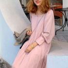 Long-sleeve Square Neck A-line Midi Dress As Shown In Figure - One Size