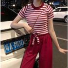 Striped Short-sleeve T-shirt / Cropped Wide-leg Pants