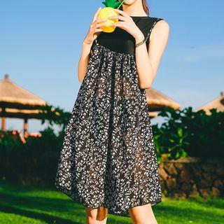 Set: Plain Bikini + Floral Strappy Sundress