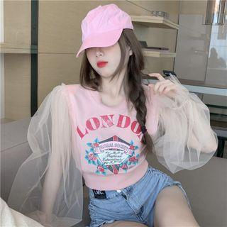 Mesh Panel Print Cropped T-shirt