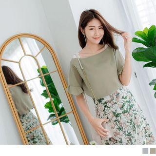 Lace Panel Ruffle Cuff Top