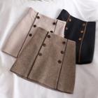 Double-buttoned Woolen Mini Skirt