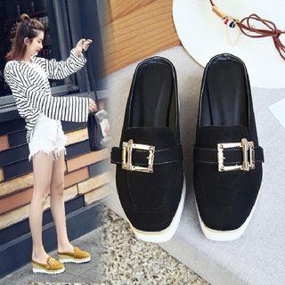 Square Toe Buckled Platform Mules