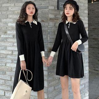 Polo-neck A-line Knit Dress