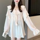 Ruffle V-neck Long-sleeve Loose-fit Top