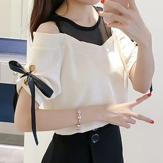 Mock Two-piece Tie-sleeve Crop Top