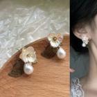 Flower Faux Pearl Dangle Earring 1 Pair - 2047a - Green - One Size