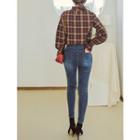 Plus Size Smocked-neck Flannel Blouse