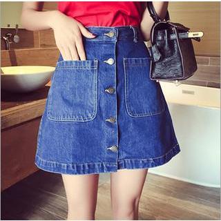 Button-front Denim A Line Skirt