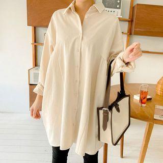 Drop-shoulder Shirred-back Shirt