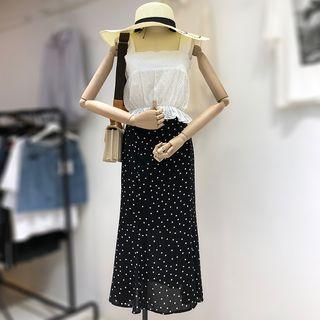 Set: Square-neck Tank Top + Dotted Midi Skirt