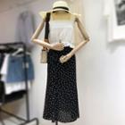 Set: Square-neck Tank Top + Dotted Midi Skirt