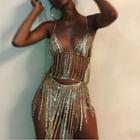 Set: Sequined Fringed Trim Bralette Top + Mini Skirt