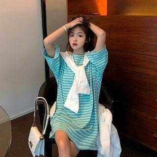 Mock Two-piece Color-block Striped Short-sleeve Top