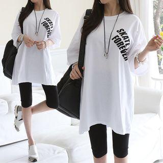 Set: Letter Print T-shirt + Cropped Leggings