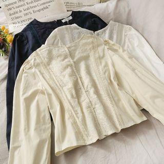 Patchwork Puff-sleeve Loose Top