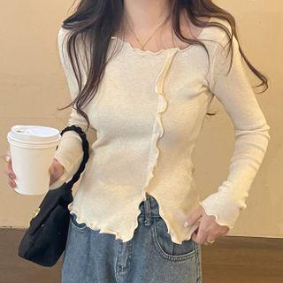 Wood Ear Trim Long-sleeve Top