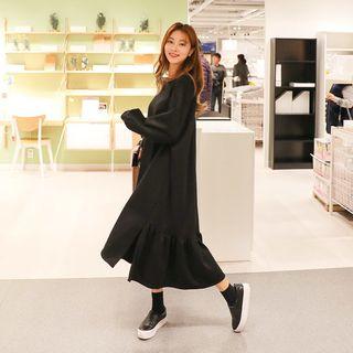 Shirred Brushed-fleece Long Pullover Dress