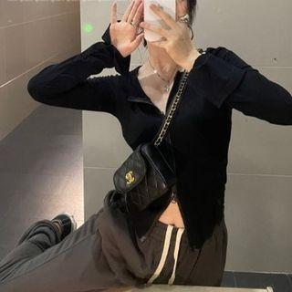 Long-sleeve Zip T-shirt Black - One Size
