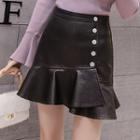 Faux Leather Ruffle Hem Mini Skirt
