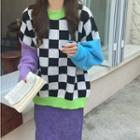 Color Block Checkerboard Sweater