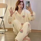 Set: Long Sleeve V-neck Strawberry Print Sweater + Strawberry Print Sweater Pants