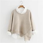 Asymmetric Lace-up Plain Sweater
