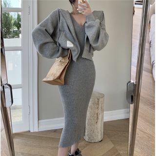 Zip Hoodie /midi Knit Tank Dress