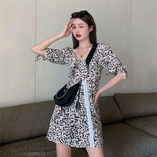 Short-sleeve Cow Print Mini A-line Dress