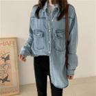 Stand-collar Long-sleeve Denim Shirt