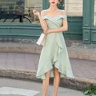 Cold-shoulder Ruffle Trim A-line Dress